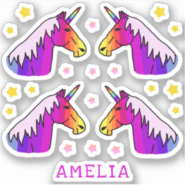 Adesivo Colorida Unicorn Stars Name Kids Sticker