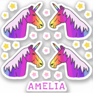 Adesivo Colorida Unicorn Stars Name Kids Sticker