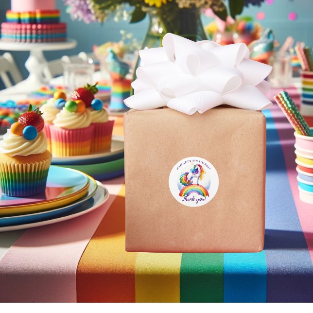 Adesivo Colorida, Unicórnio Pensado Arco-Íris (Colorful, Unicorn Themed Rainbow Classic Round Sticker)