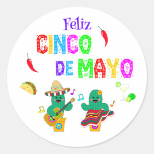 Adesivo Colorido Cinco Festivos de Mayo 2025 Dançando Cact