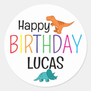 Adesivo Colorido Feliz Aniversário Dinossauro Personalizad