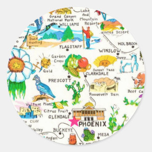 Adesivo Colorido Mapa Ilustrado do Arizona em Postal
