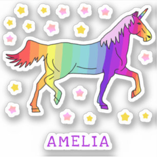 Adesivo Colorido Rainbow Unicorn Stars Nome Kids Sticker