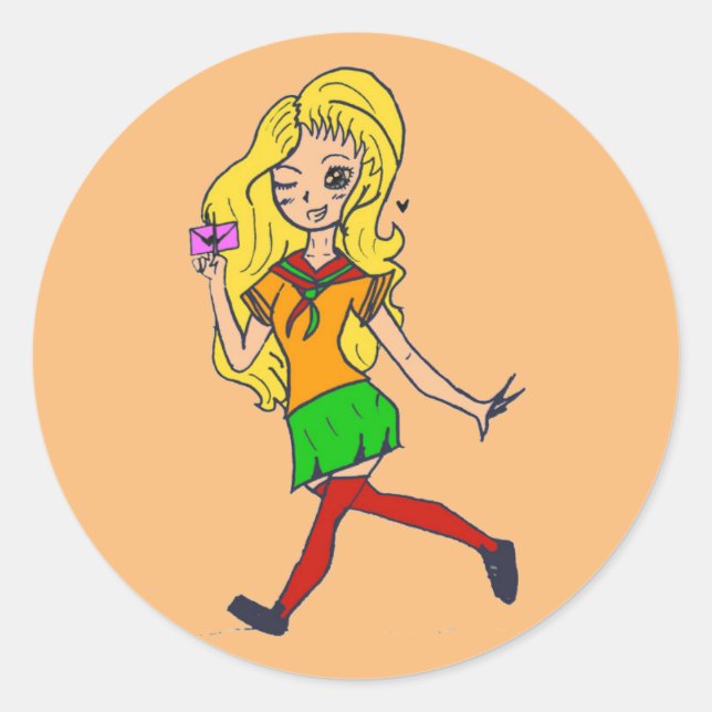 Adesivo Colourful blonde cartoon girl. Fluffy.  (Frente)