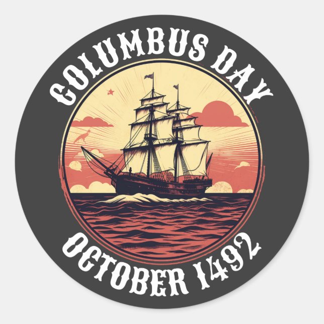 Adesivo Columbus Day Sailing Boat Vintage Sunset (Frente)