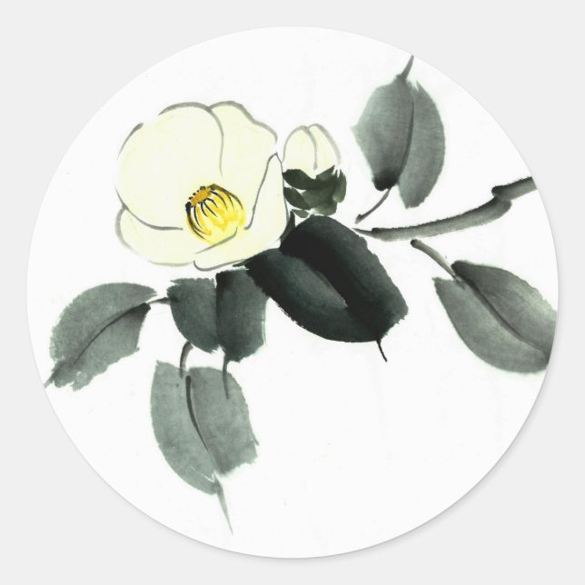 Adesivo Coluna branca de camellia sumi e aquarela japonesa (Frente)
