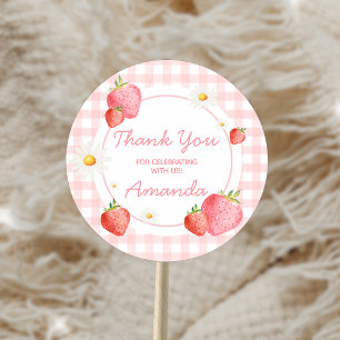 Adesivo Coluna Rosa Gingham Strawberry Berry Primeira Fest