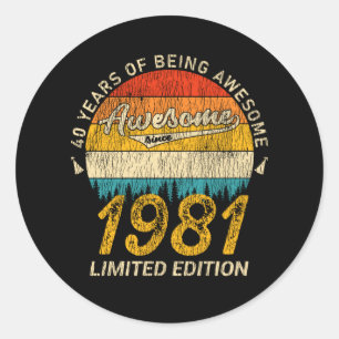 Adesivo Com 44 anos, 1981, 44 de Aniversário Retro Incríve
