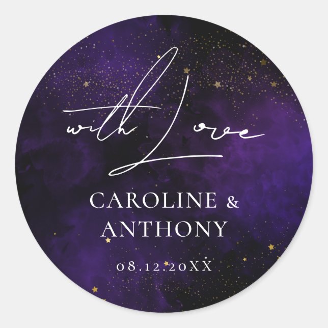 Adesivo Com Amor Agradecimento Magia Dourado Roxo Escuro  (Frente)