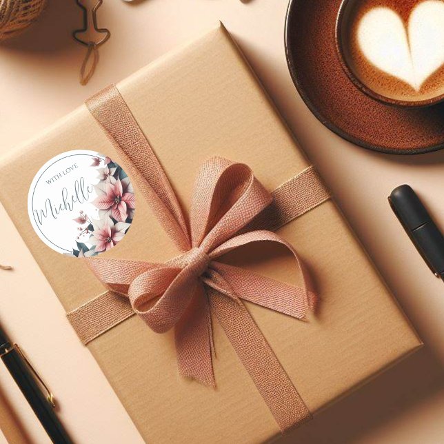 Adesivo Com Amor Flores Pastel Personalizáveis  (Criador carregado)