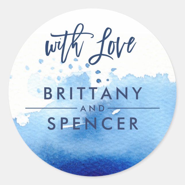 Adesivo COM AMOR, moderna cor azul-clara com letra manual (Frente)