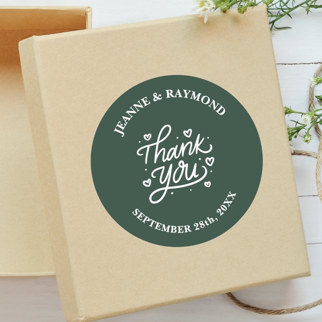 Adesivo Com Amor Presente de Agradecimento de Casamento Ve (Sage green With Love wedding thank you round sticker adds heartfelt charm to favors)