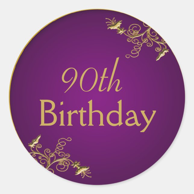 Adesivo com diâmetro de 1,5", roxo e Dourado (Frente)