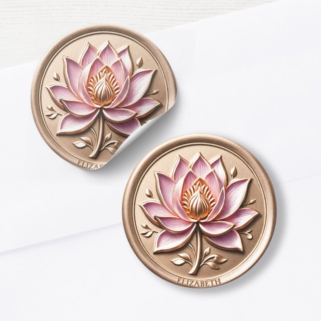 Adesivo com efeito de vedação de cera Dourada simu (Pink Lotus Blossom Gold Wax Seal Effect Sticker)