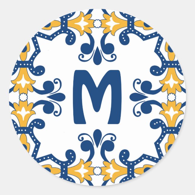 Adesivo Com 💛 inicial 💙 azul e amarelo Azulejos (Frente)