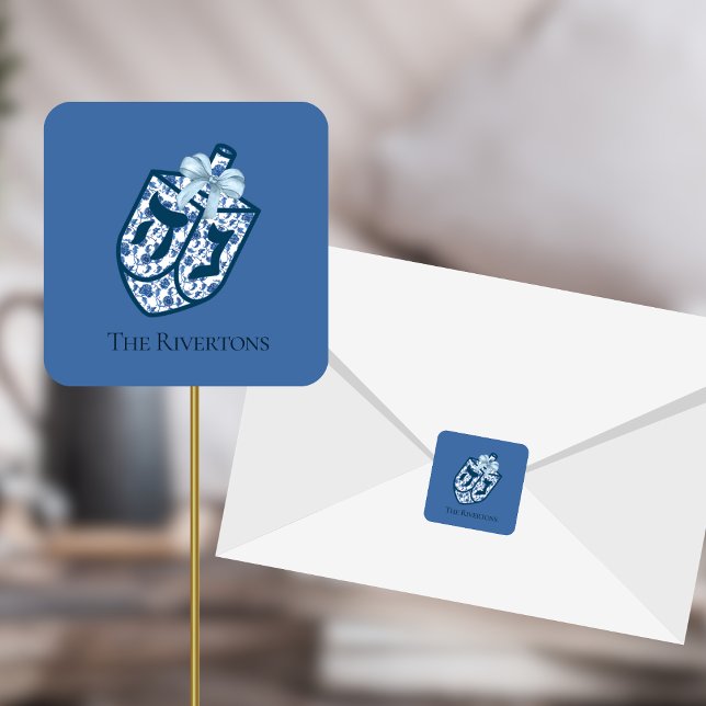 Adesivo com Nome Charmoso Dreidel Azul Chinoiserie (Criador carregado)