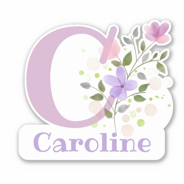 Adesivo com Nome e Inicial com Desenho Floral Reco (Frente)