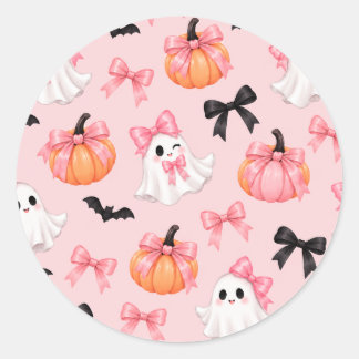 Adesivo com padrão de fantasmas cor-de-rosa e laço