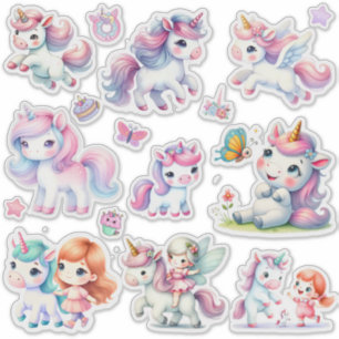Adesivo com Unicórnio Fofo Kawaii em Tom Pastel Re