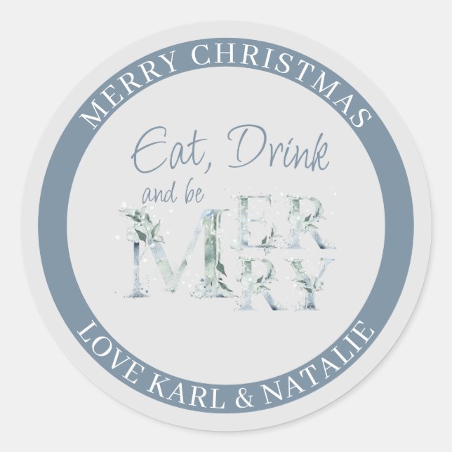 Adesivo Coma Bebida e seja Feliz Watercolor no Natal (Frente)