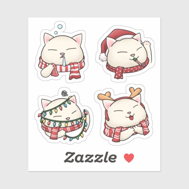 Adesivo Combinação de Gato de Natal Engraçado (Folha)