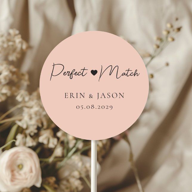 Adesivo Combinação Perfeita! Bege-Rosa, Elegante, Simples (Perfect Match! Brown-Blush, Elegant, Simple, Heart, Classic, Round, Wedding Sticker.)