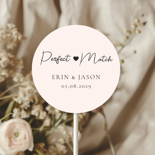 Adesivo Combinação Perfeita! Rubor, Elegante, Simples  (Perfect Match! Blush, Elegant, Simple, Heart, Classic, Round, Wedding Sticker.)
