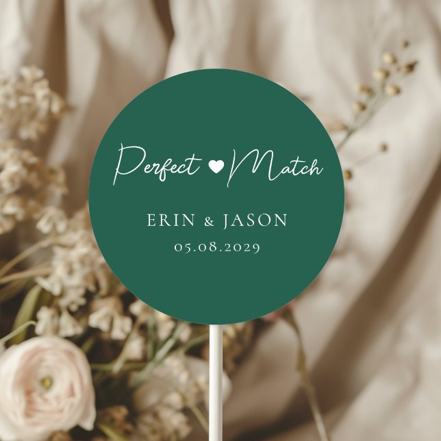 Adesivo Combinação Perfeita! Verde, Elegante, Simples  (Perfect Match! Green, Elegant, Simple, Heart, Classic, Round, Wedding Sticker.)