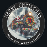 Adesivo Comboio a vapor preto decorado para o Natal, Papai<br><div class="desc">Linda,  tradicional trem a vapor preto,  todo decolado no Natal com Papais noeis acenando,  adesivo de Natal personalizado. Excelente de usar para mensagens de Natal,  embrulhamento de presentes,  tratamento de bolsas e muito mais!</div>