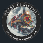 Adesivo Comboio a vapor preto decorado para o Natal, Papai<br><div class="desc">Linda,  tradicional trem a vapor preto,  todo decolado no Natal com Papais noeis acenando,  adesivo de Natal personalizado. Excelente de usar para mensagens de Natal,  embrulhamento de presentes,  tratamento de bolsas e muito mais!</div>