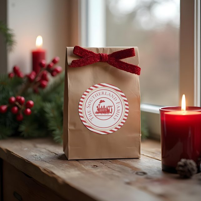 Adesivo Comboio Expresso do Polo Norte Personalizado (Christmas North Pole Express Train Personalized Classic Round Sticker)