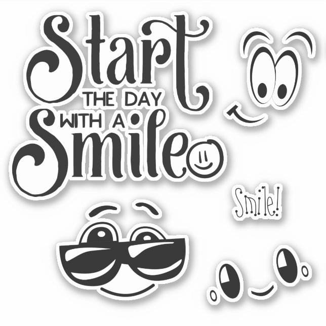 Adesivo Comece o dia com uma citação de sorriso (Frente)