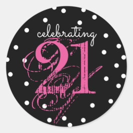 Adesivo Comemorando 21 - 21º Aniversário Rosa Preto Branco