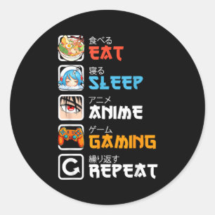 Adesivo Comer Dormir Anime Jogos Repetir Gamer Homens Adol