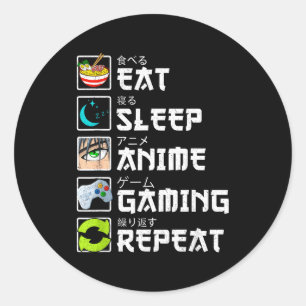 Adesivo Comer Dormir Anime Jogos Repetir Kawaii Otaku Anim