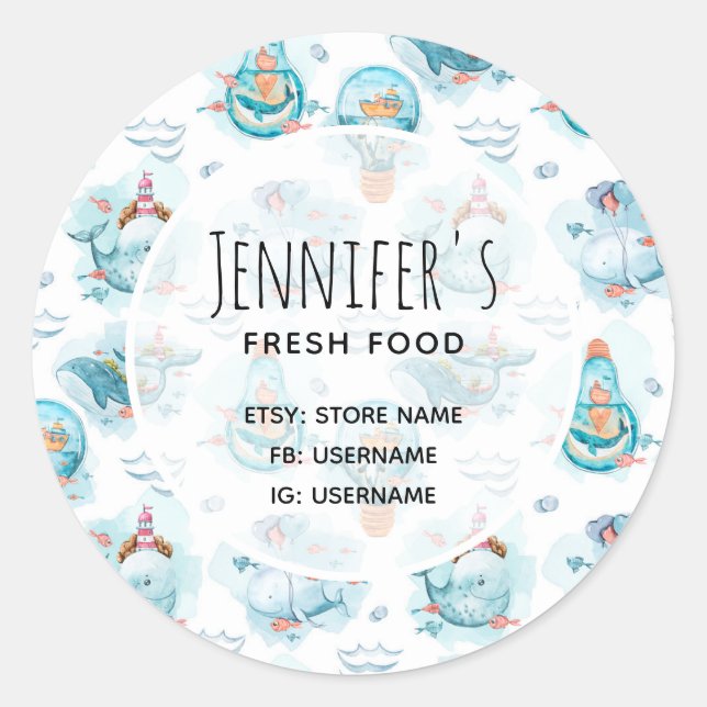 Adesivo Comércio de Padrão de Cores Aquáticas para Baleias (Frente)