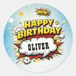 Adesivo Comic Style Superhero Boy's Name Birthday 