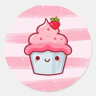 Adesivo Comida de cupcake de desenho rosa japonês, bonito 