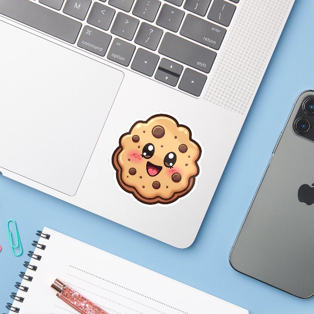 Adesivo Comida Engraçado de Cartoon Cookie (Notebook com iPhone)