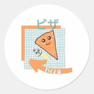 Adesivo comida kawaii - pizza fofa, laranja, turquesa