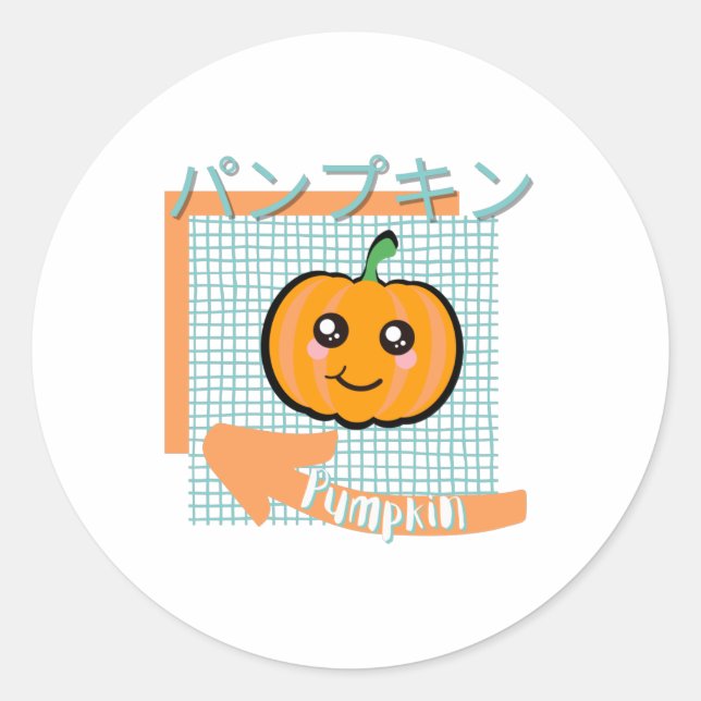 Adesivo comida kawaii - Pumpkin fofo, laranja, turquesa (Frente)