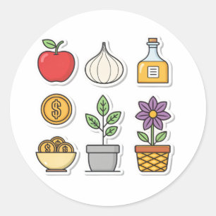 Adesivo Comida, Plantas e Riqueza - Pacote de Ícones de ve