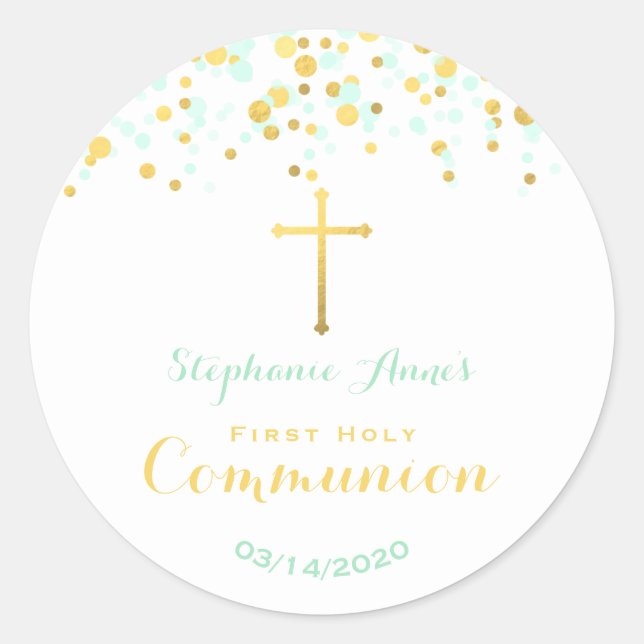 Adesivo Communion Mint e Dourado Confetti (Frente)