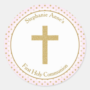 Adesivo Communion Pink com Bolinhas Douradas