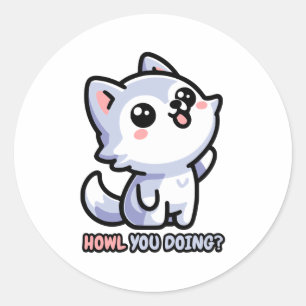 Adesivo Como vai! Cute Howling Wolf Pun