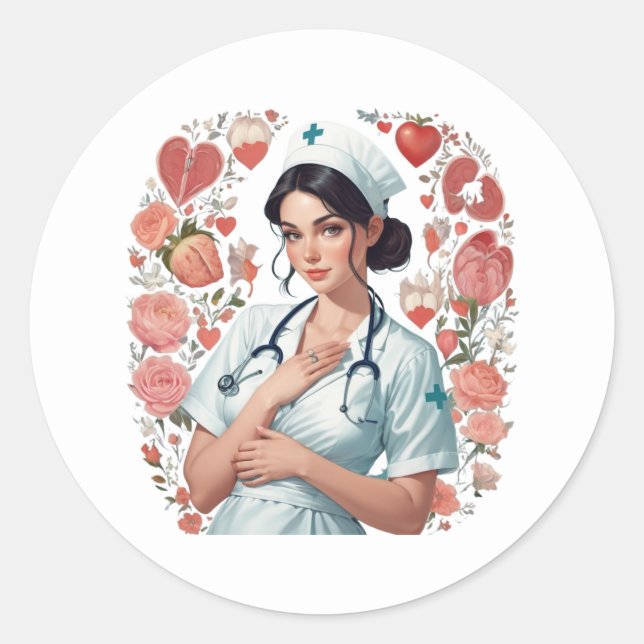 Adesivo Compassionate Nurse – Elegant Floral Art Illustrat (Frente)