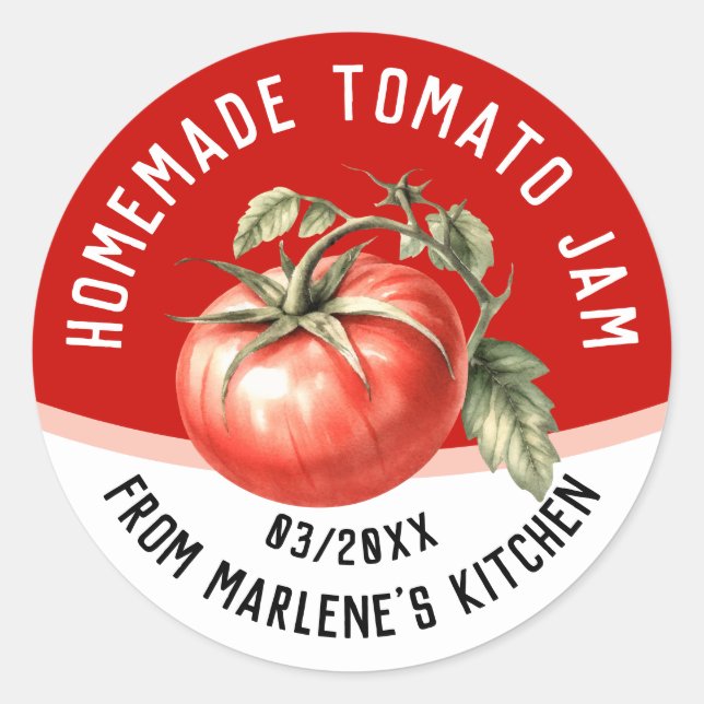 Adesivo Compota de tomate caseira editável com tomate verm (Frente)