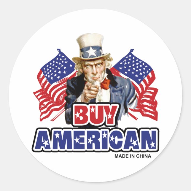 Adesivo Compre Americano ( Feito na China ) - Piada Engraç (Frente)