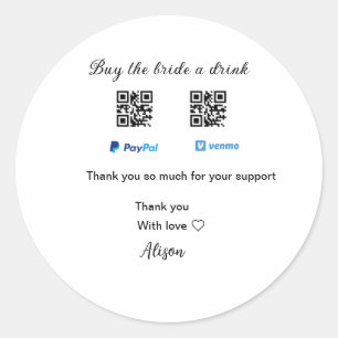 Adesivo Compre uma bebida para a noiva doação QR Venmo Pay