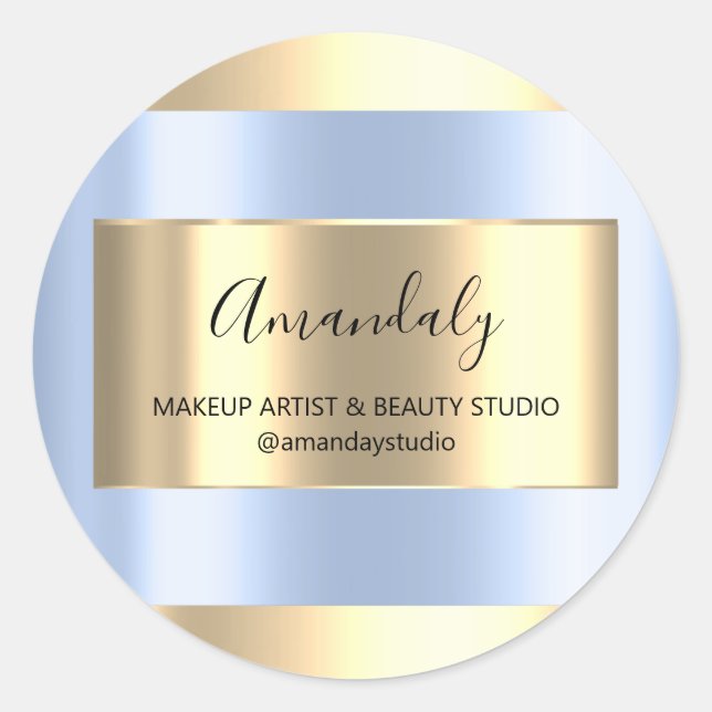 Adesivo Compro Artista Makeup Frame Dourado Pastel Azul (Frente)